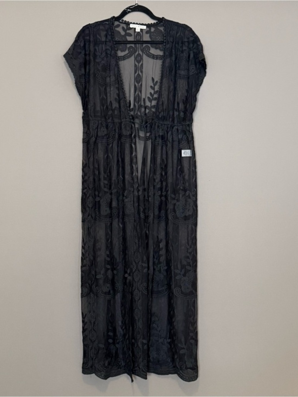 Haute Monde Sheer Lace Maxi Duster Kimono Black Boho Festival Womens Large